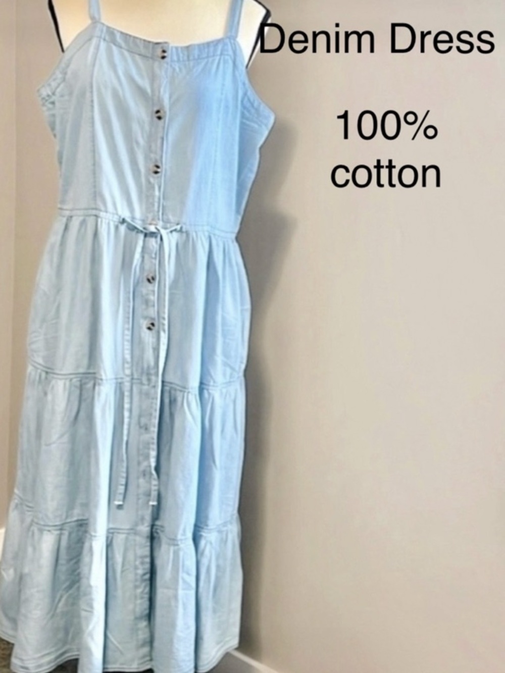 NWT 100% Cotton Light Blue
Sleeveless Button- front  Denim SunDress size XL